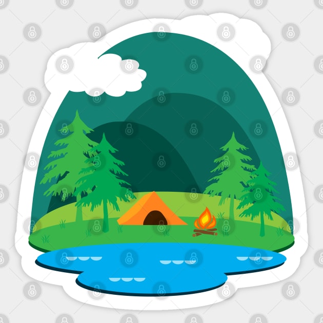 Camping Adventure Vector Landscape Sticker by julieerindesigns